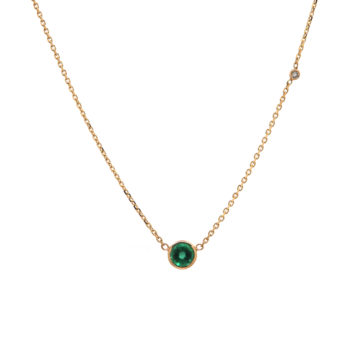 14K Yellow Gold Emerald Solitaire and Diamond Necklace