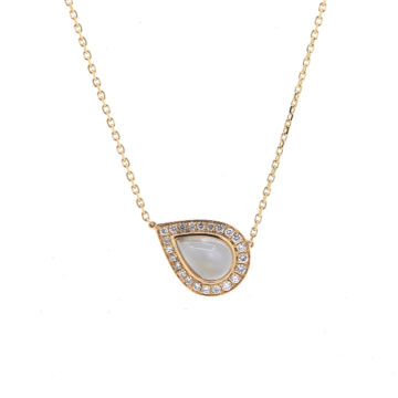 14K Yellow Gold Pear Moonstone and Diamond Necklace