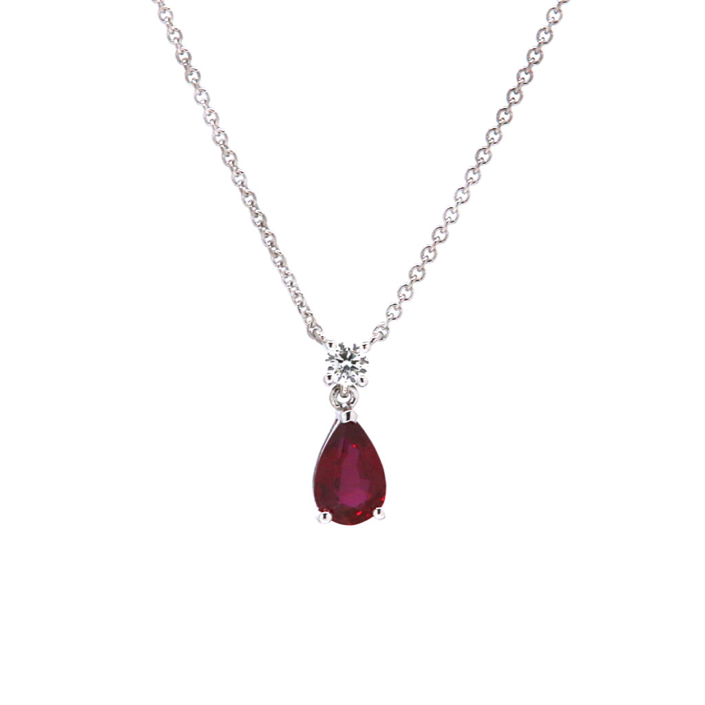 14K White Gold Pear Ruby and Diamond Necklace_x000D_