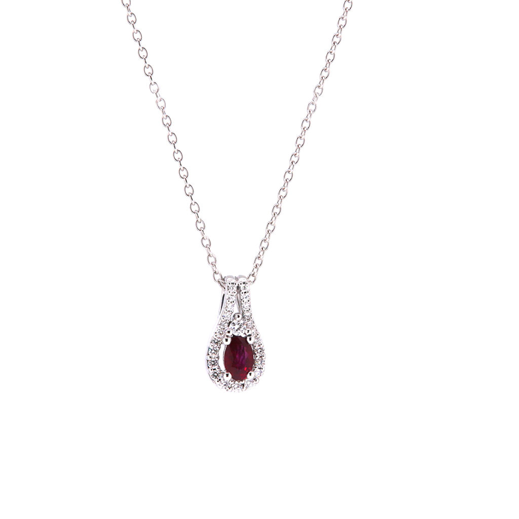 14K White Gold Ruby and Daimond Pendant with Chain