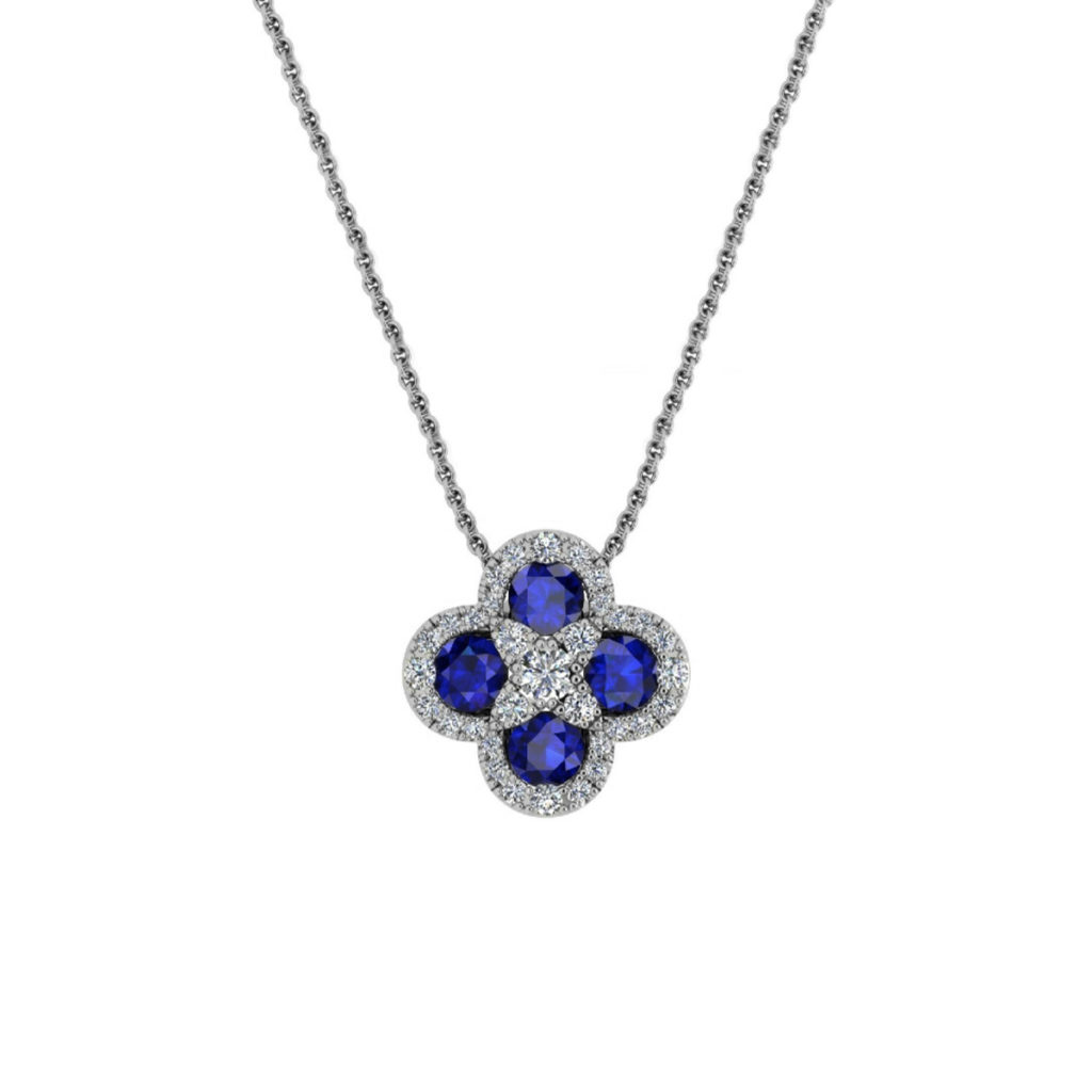 14K White Gold Sapphire and Diamond Pendant with Chain