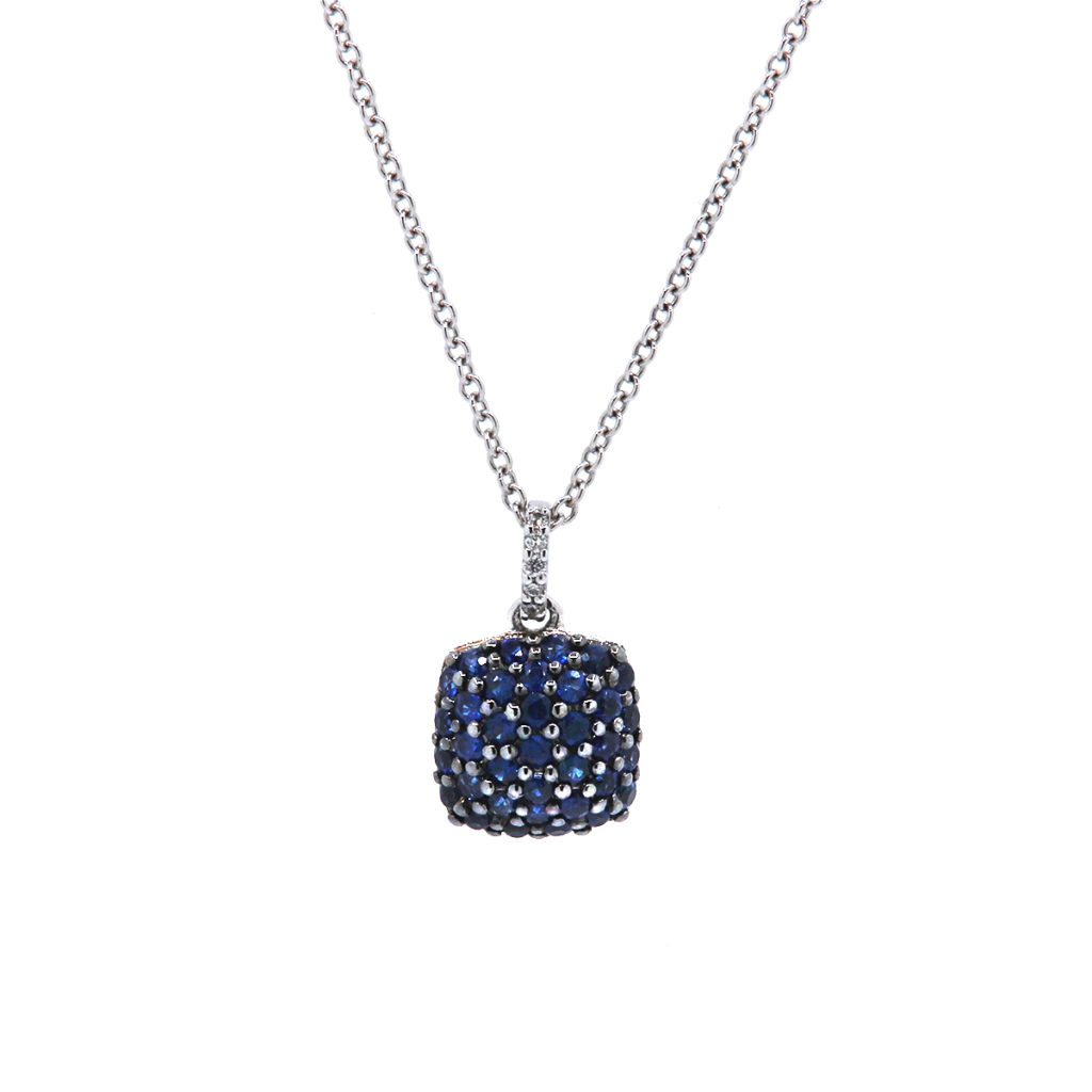 14K White Gold Sapphire and Diamond Pendant with Chain