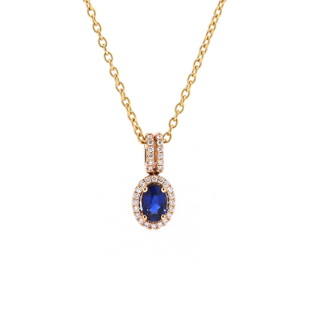 14K Yellow Gold Sapphire and Diamond Pendant with Chain