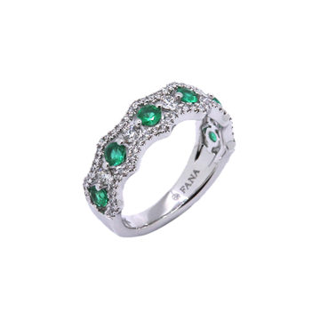 14K White Gold Emerald and Diamond Ring