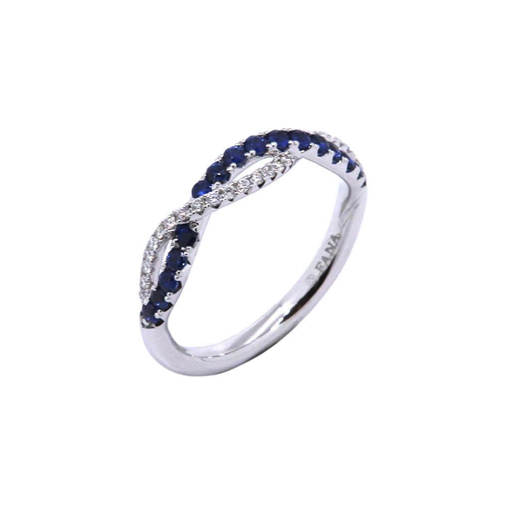 14K White Gold Sapphire and Diamond Twist Ring