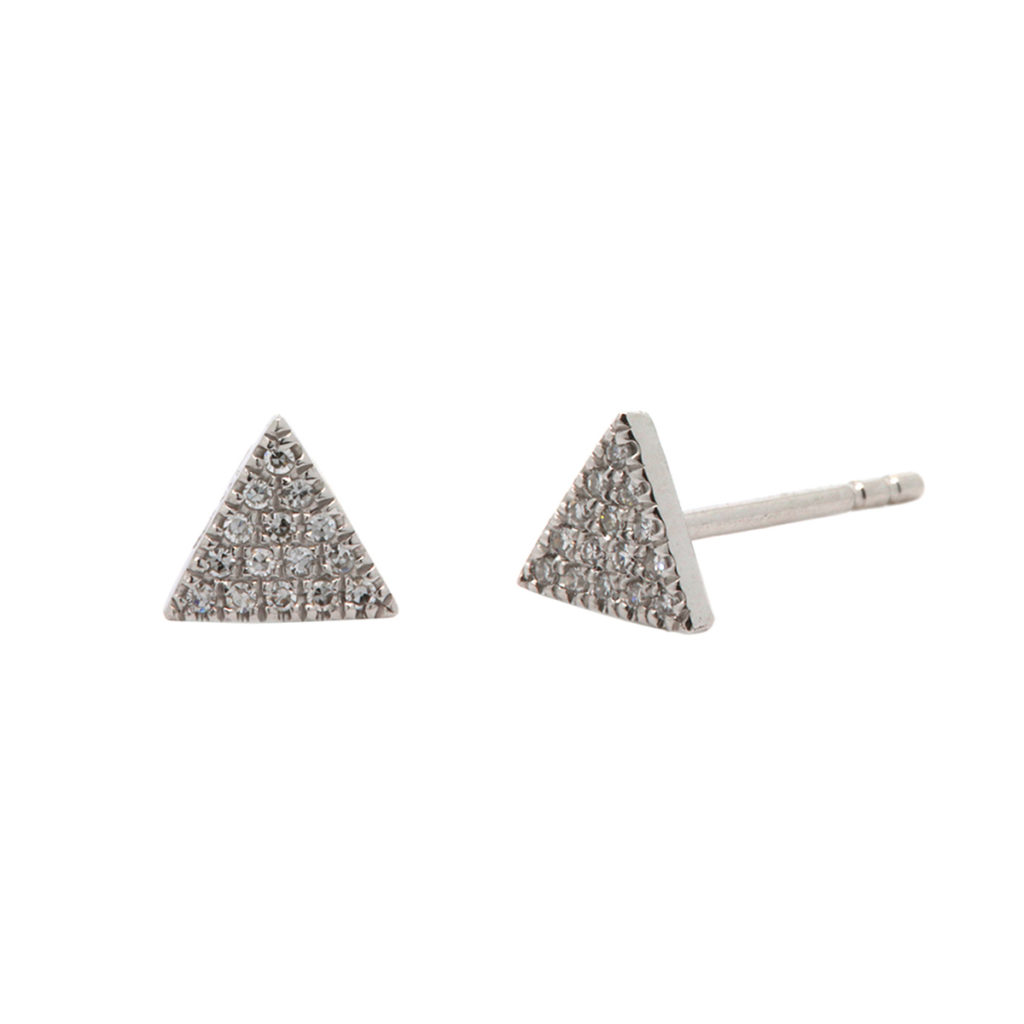 14K White Gold Triangle Pavé Diamond Stud Earrings