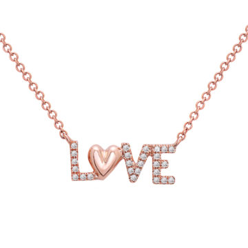 14K Rose Gold Diamond “Love” Necklace