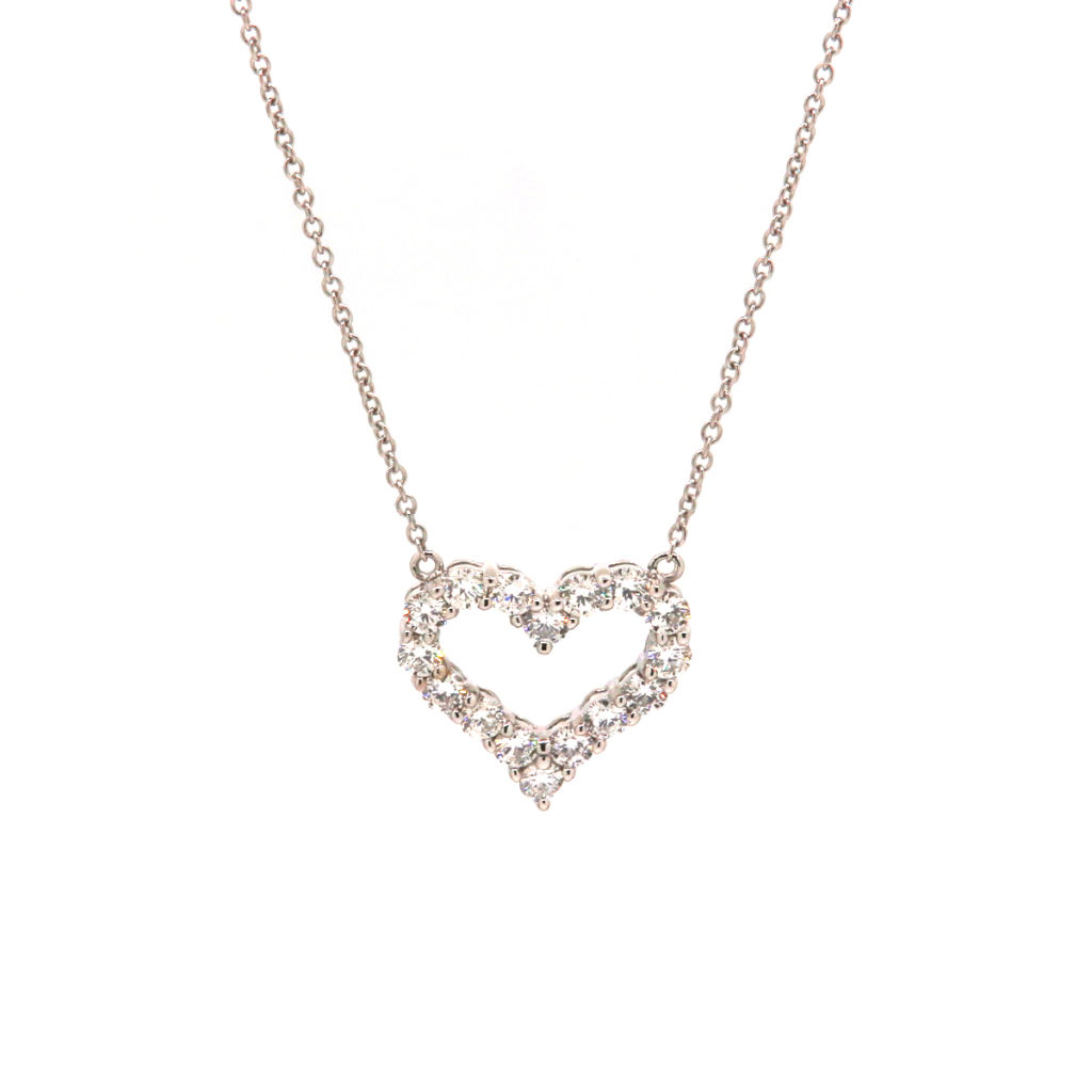14K White Gold Open Heart Diamond Necklace