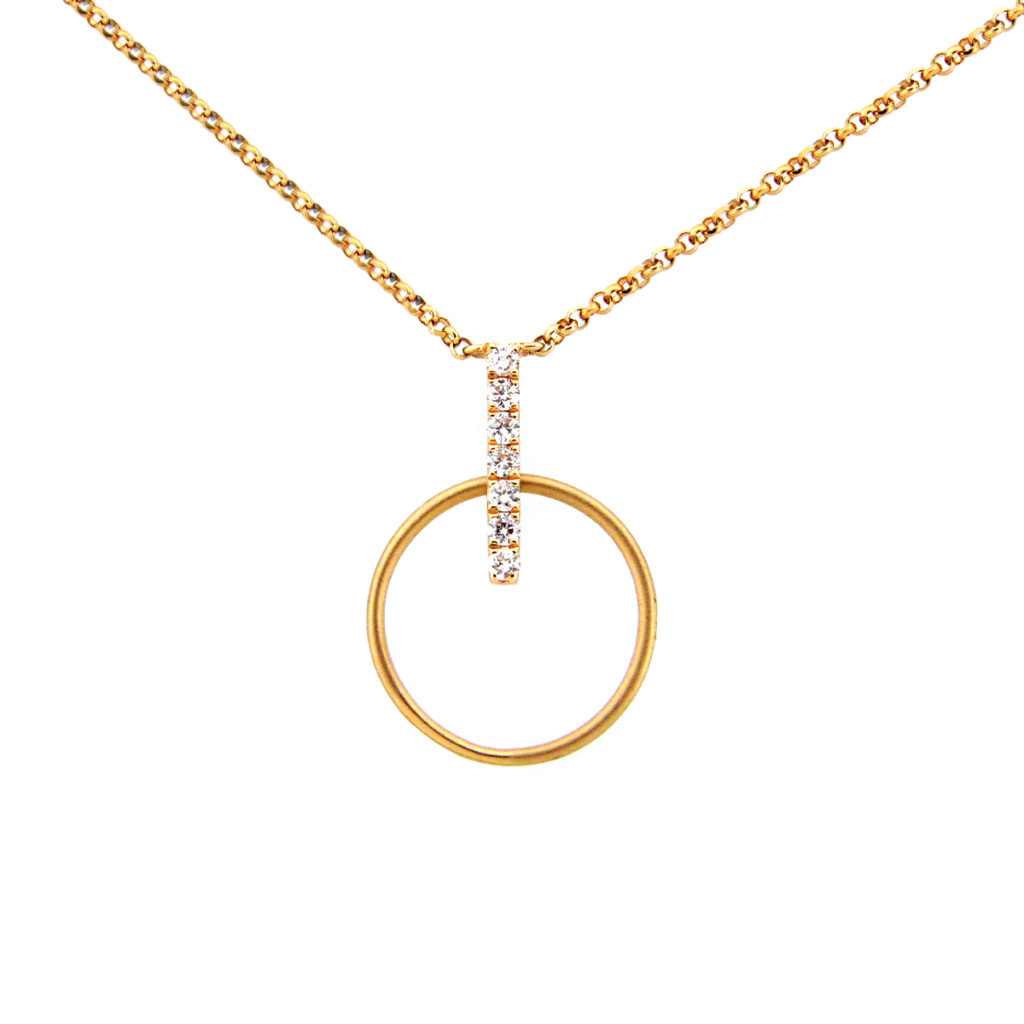 14K Yellow Gold Circle and Diamond Bar Pendant with Chain