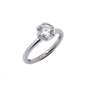 14K White Gold Hexagonal Solitaire Diamond Engagement Ring