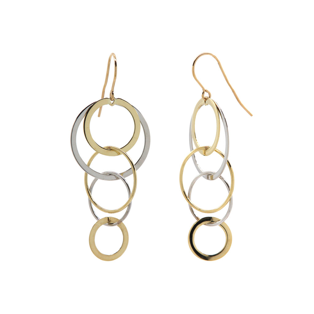 14K Two-Tone Cascading Circle Earrings