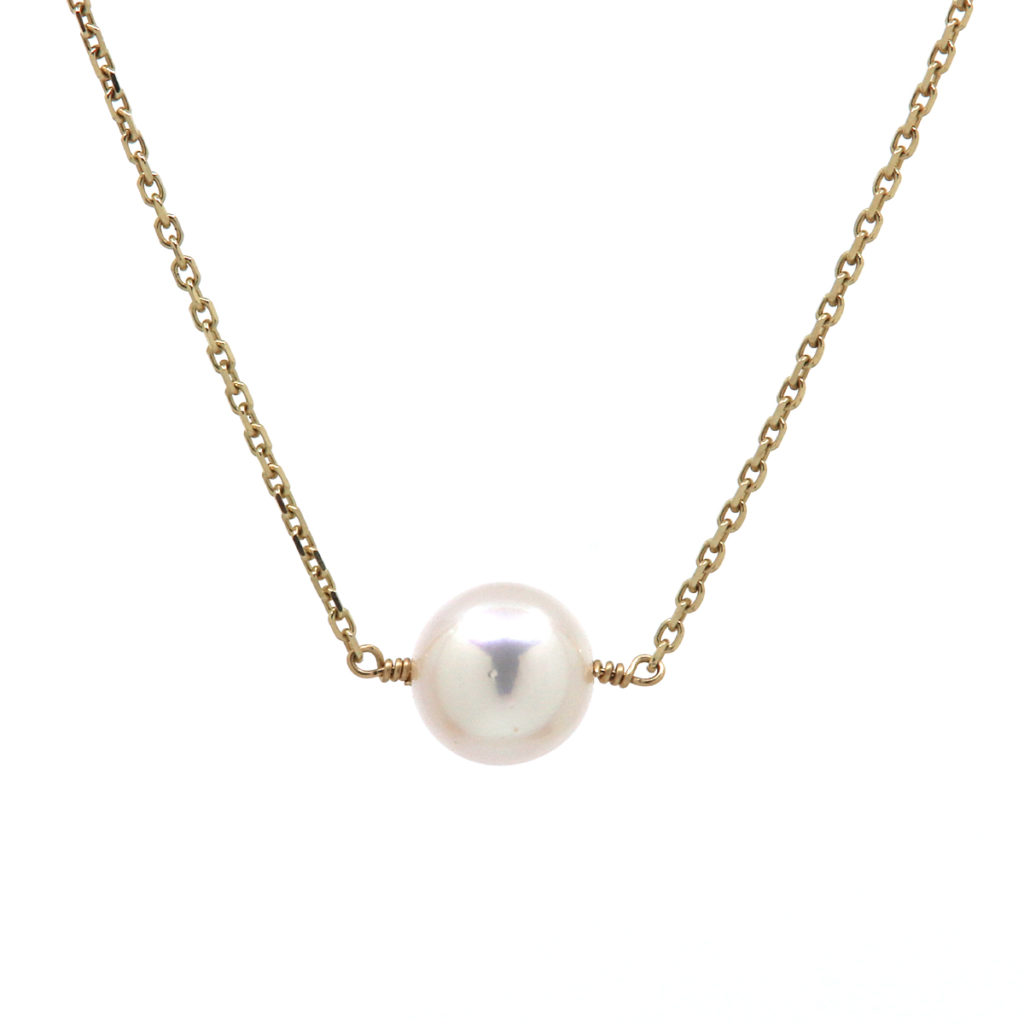 14K Yellow Gold Akoya Pearl Solitaire Necklace