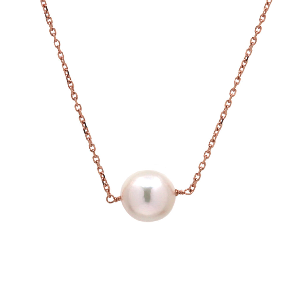 14K Rose Gold White Akoya Pearl Solitaire Necklace