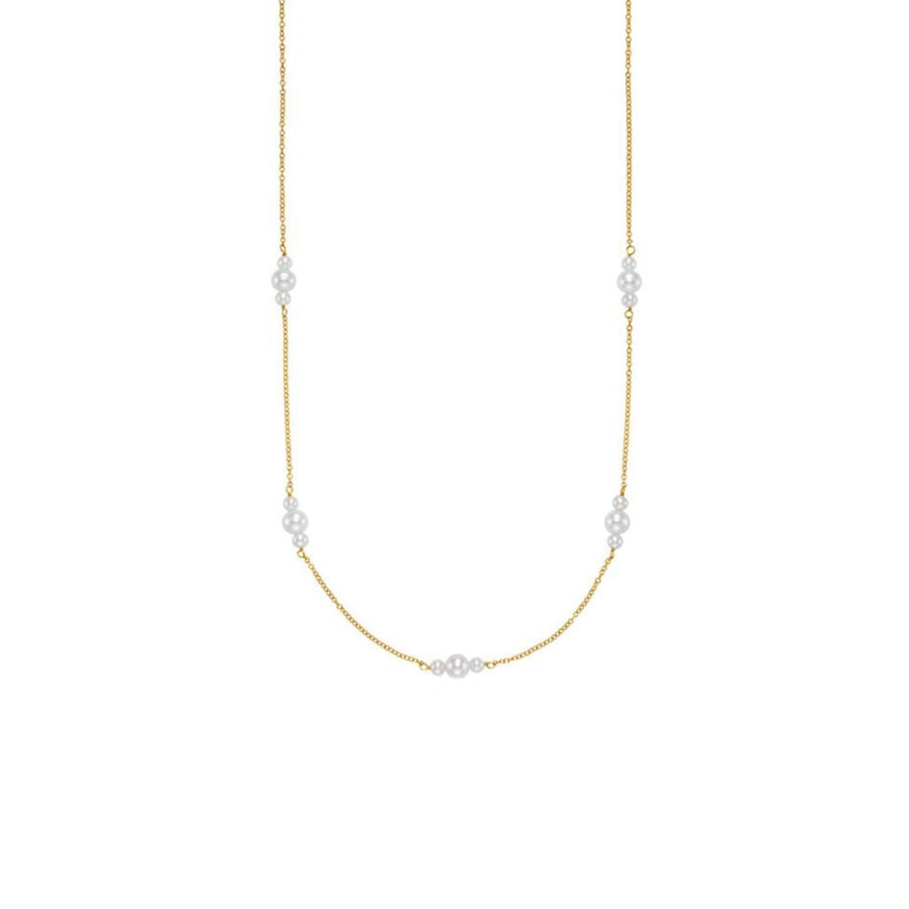 14K Yellow Gold Freshwater Pearl Station Necklace