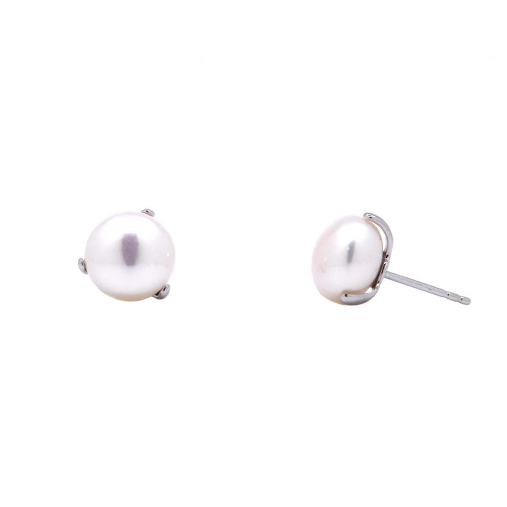 14K White Gold Freshwater Pearl Button Stud Earrings
