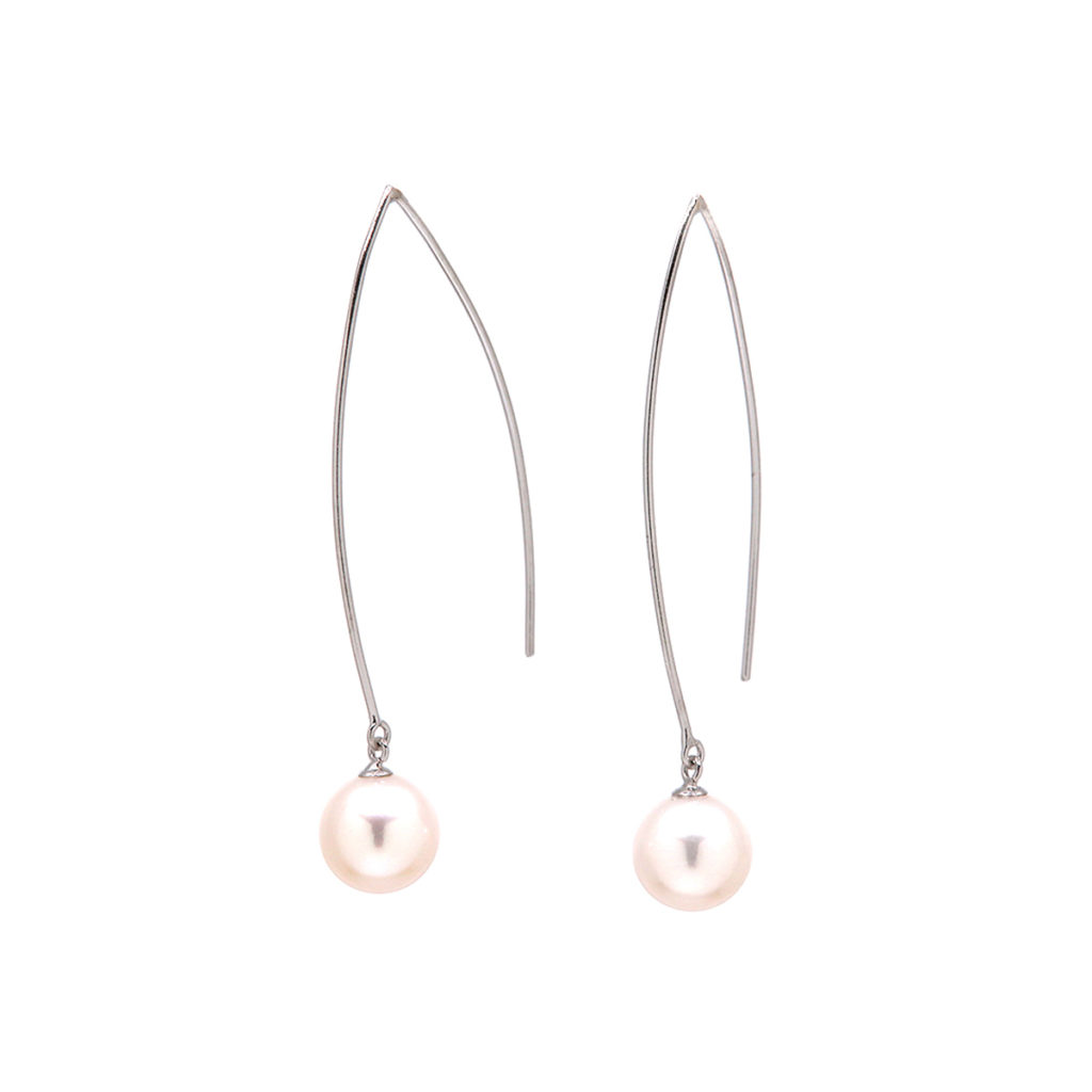 14K White Gold Freshwater Pearl Dangle Earrings