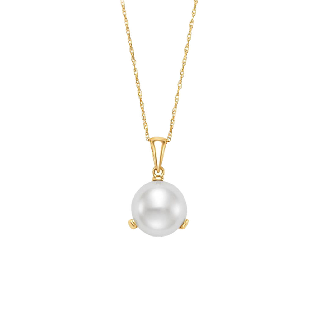 14K Yellow Gold White Freshwater Pearl Pendant with Chain
