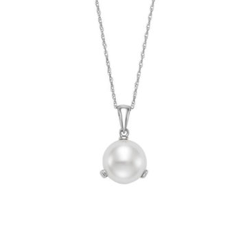14K White Gold Freshwater Button Pearl Pendant with Chain