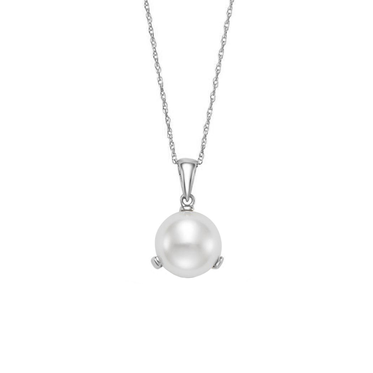 14K White Gold Freshwater Button Pearl Pendant with Chain