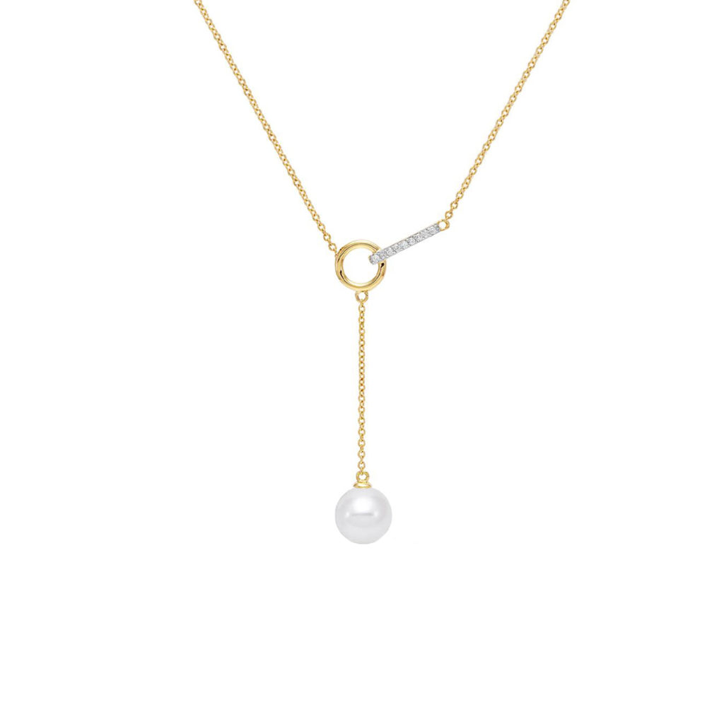 14K Yellow Gold Freshwater Pearl and Diamond “Y” Necklace