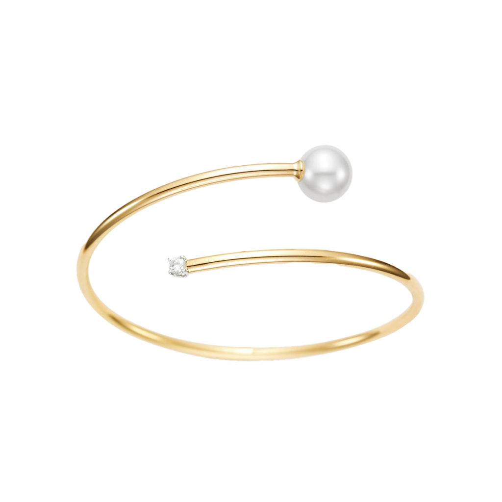 18K Yellow Gold Pearl and Diamond Bypass Bracelet
