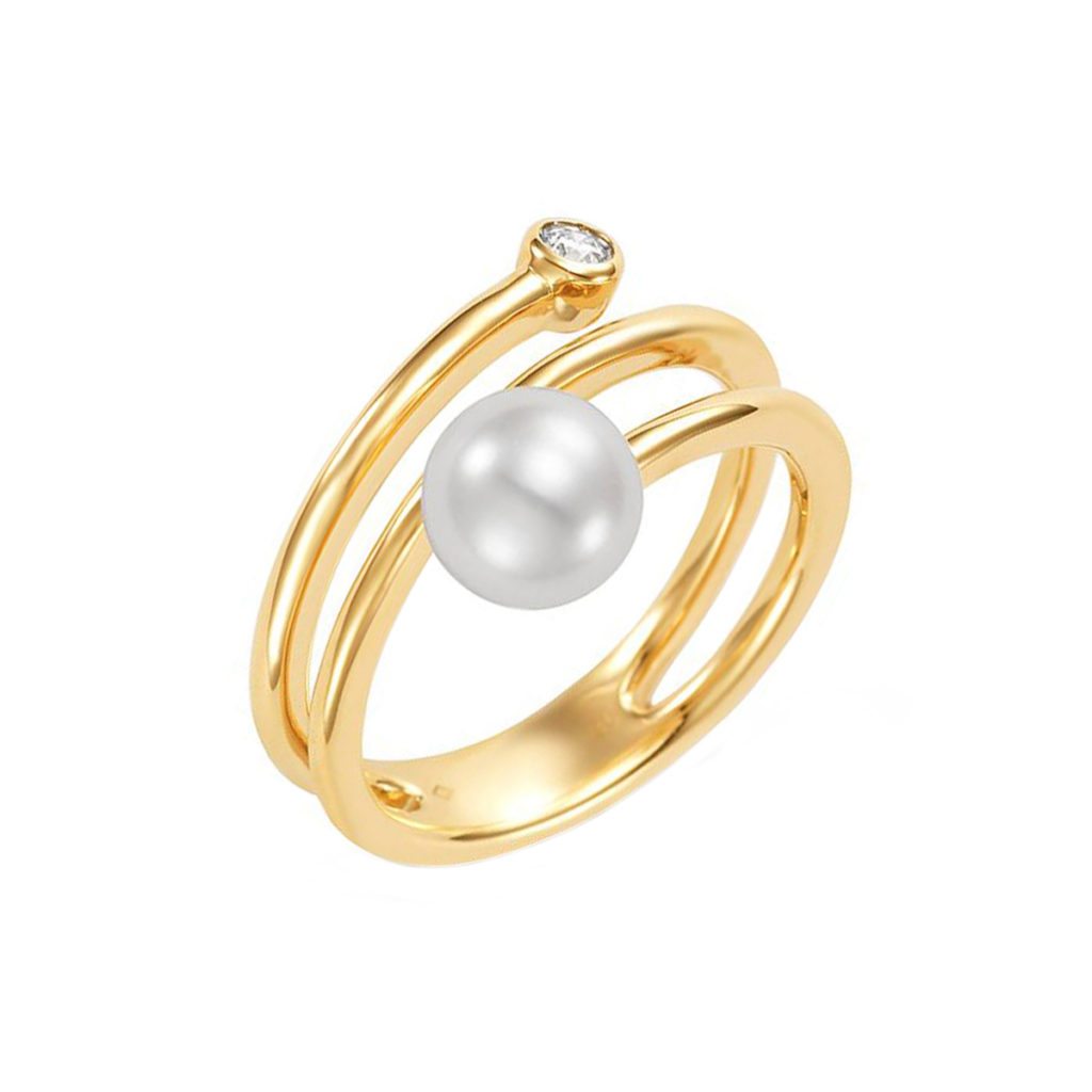 18K Yellow Gold Freshwater Pearl and Diamond Ring