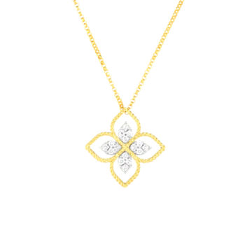 18K Two-Tone Diamond Principessa Flower Pendant with Chain