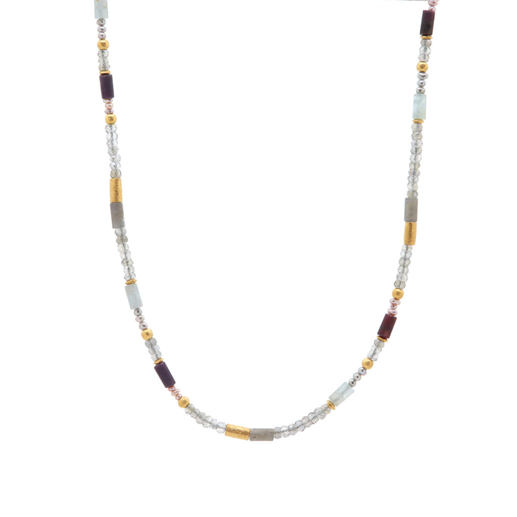 Sterling Silver Multi Stone Bead Necklace