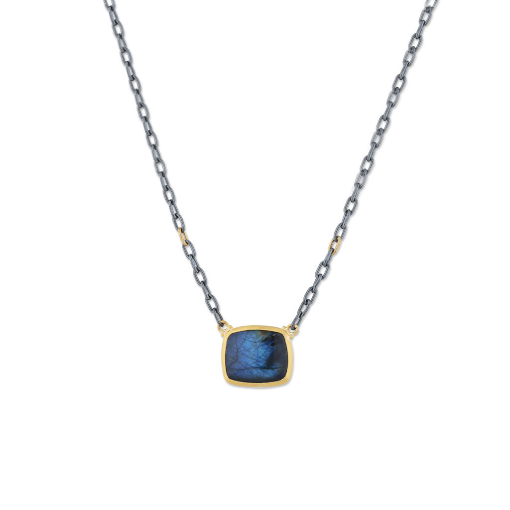 24k Yellow Gold and Oxidized Sterling Silver Labradorite Necklace