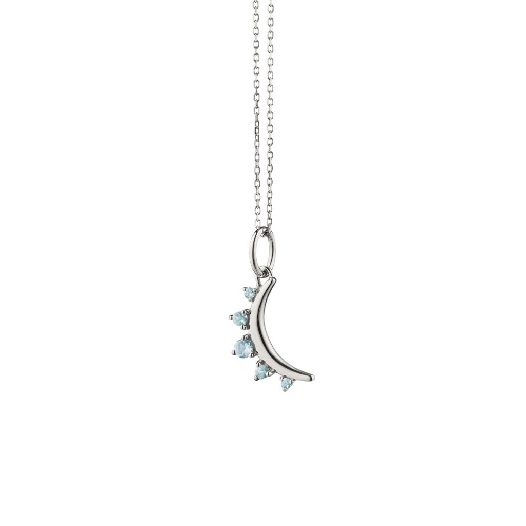 Sterling Silver Aquamarine Mini Moon Pendant with Chain