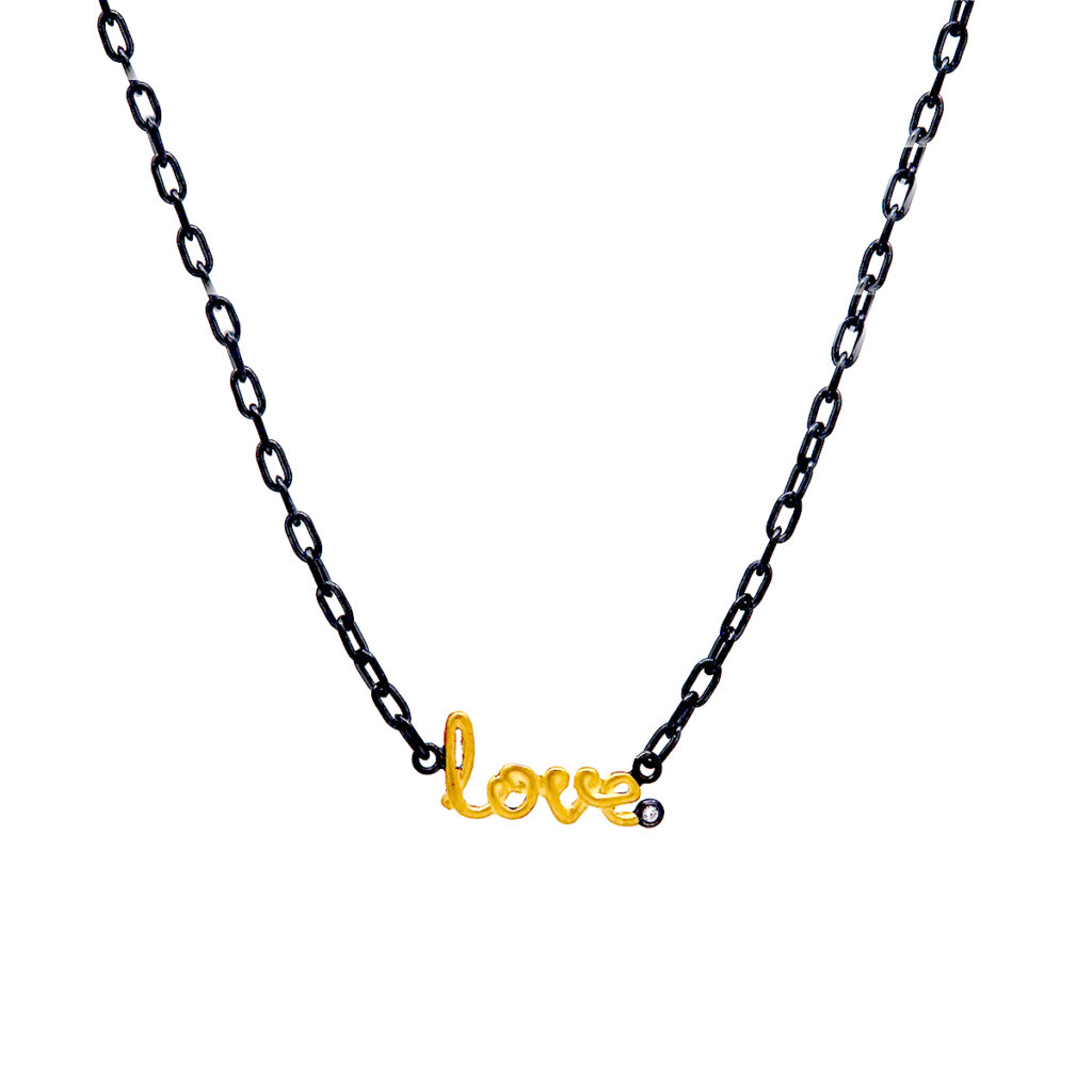 24K Yellow Gold and Sterling Silver Expressions Love Necklace