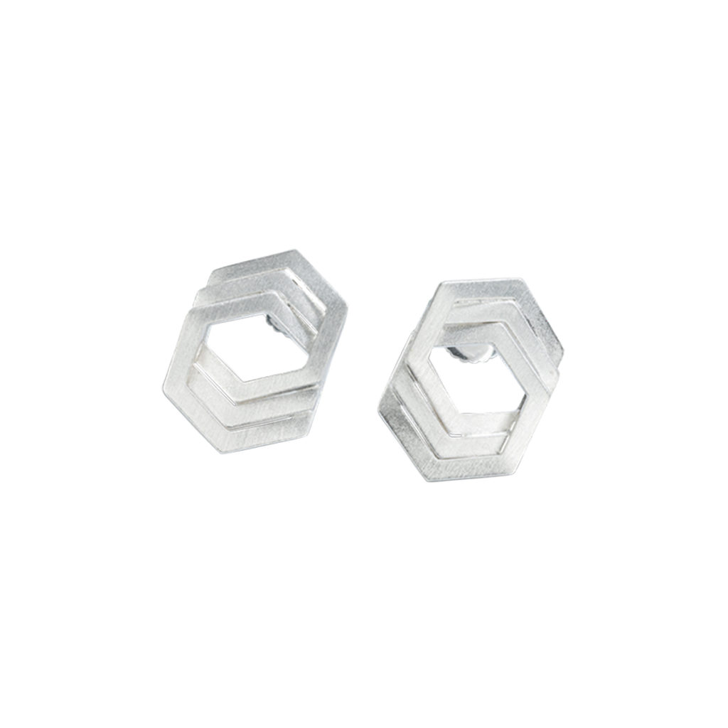 Sterling Silver Bee Mine Triple Hexagon Stud Earrings