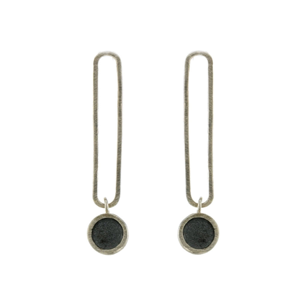 Oxidized Sterling Silver Long Oval with Dot Earrings