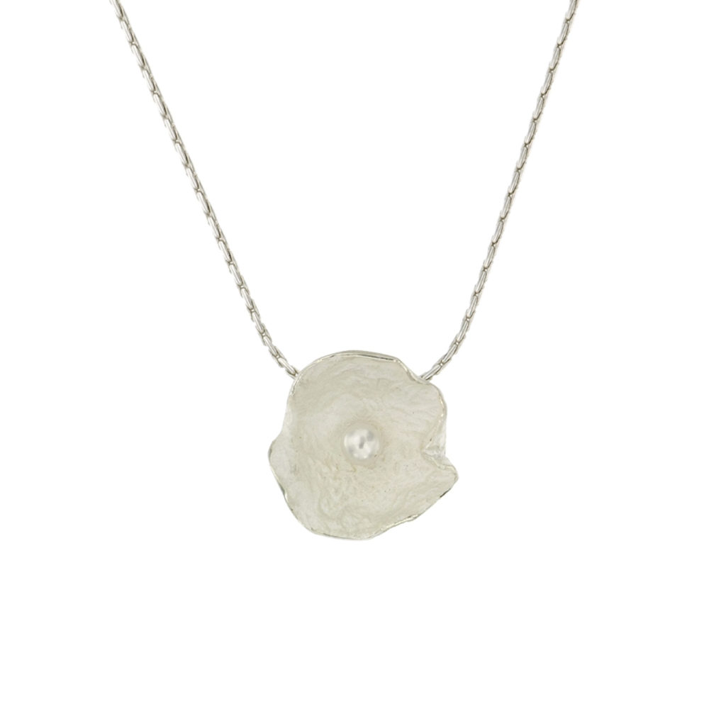 Sterling Silver Large Pearl Flower Pendant with Chain
