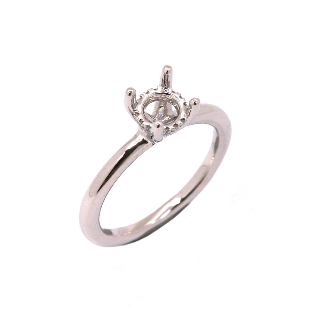 14K White Gold Diamond Underhalo Engagement Ring Semi-Mounting