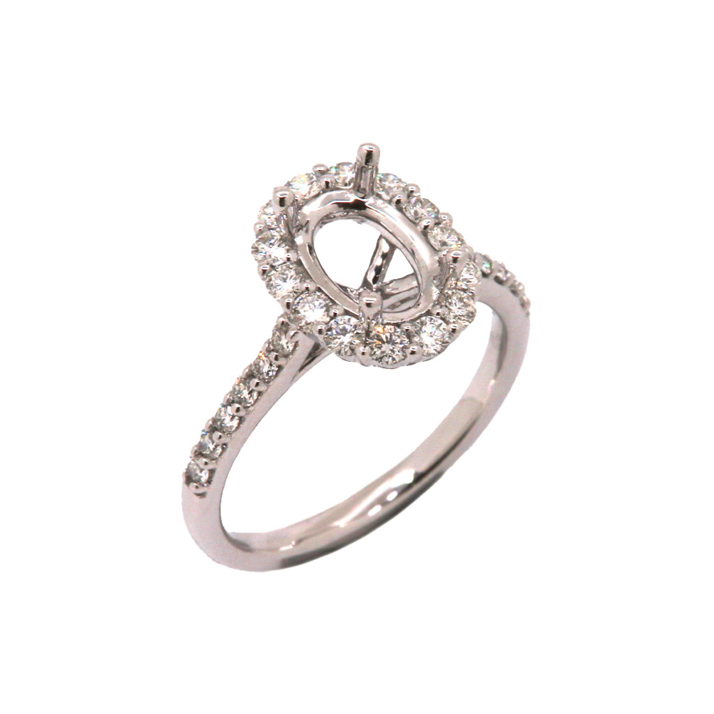 14K White Gold Oval Halo Engagement Ring Semi-Mounting