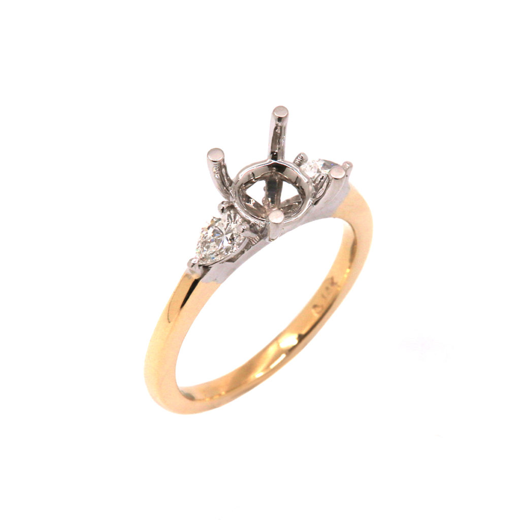 14K Two-Tone Side Pear Diamond Engagement Ring Semi-Mounting