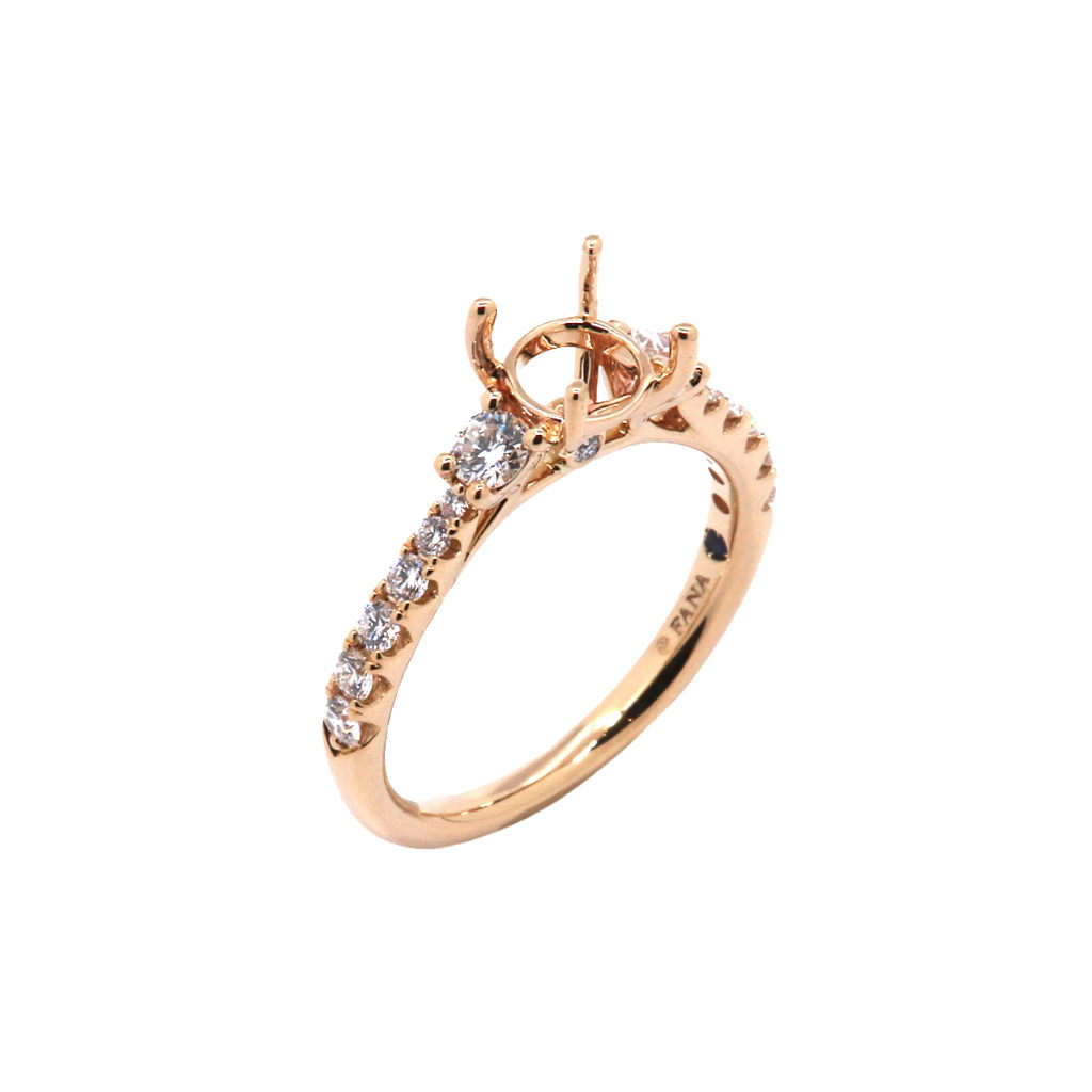 14K Yellow Gold Three Stone with Pavé Engagement Ring Semi-Mounting