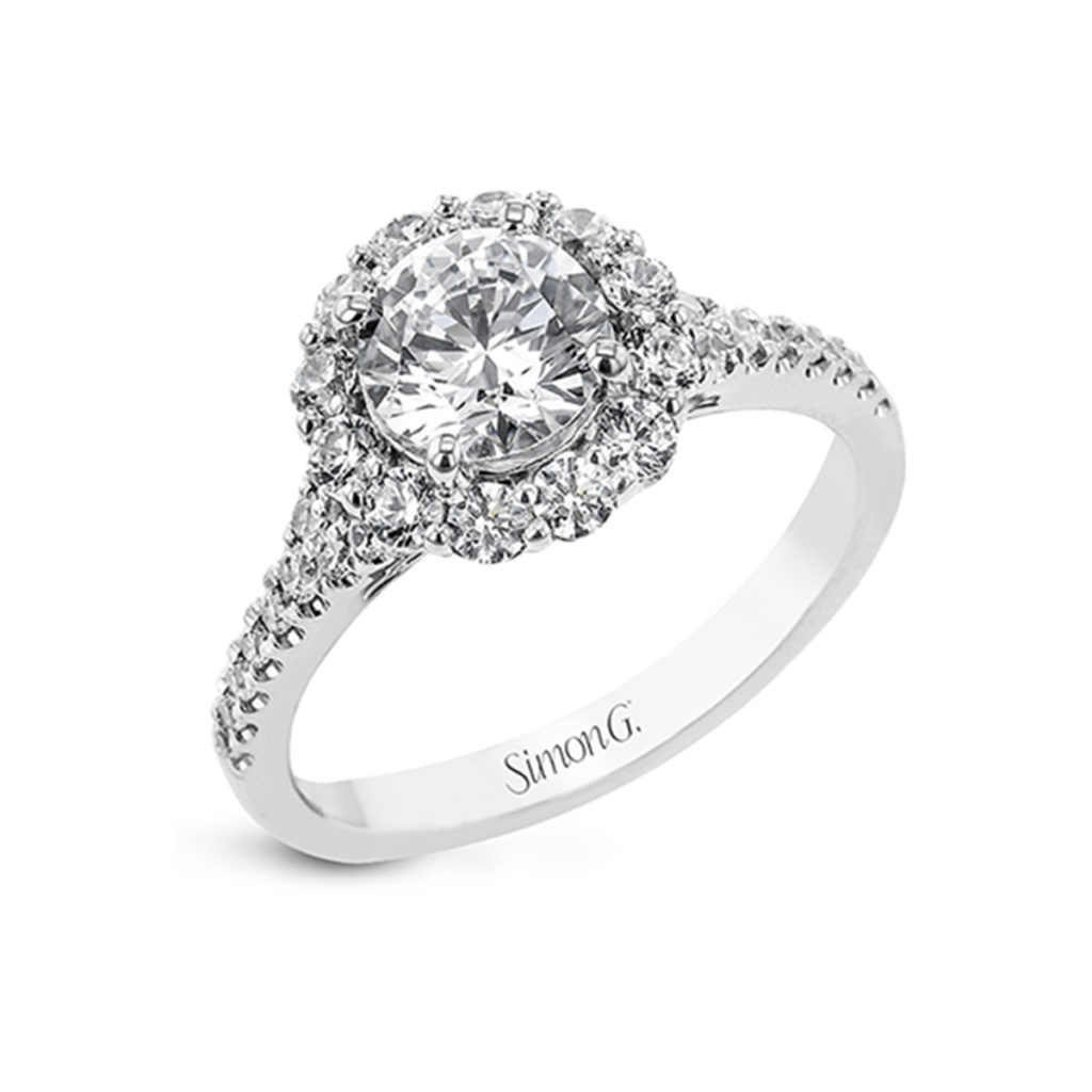 18K White Gold Diamond Halo Engagement Ring Semi Mounting