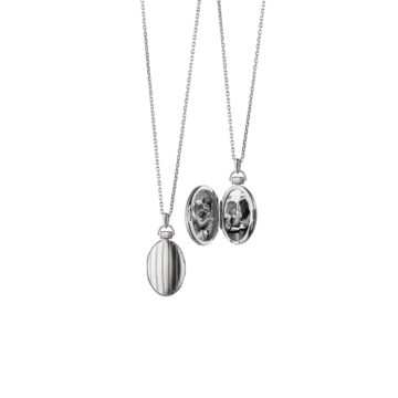 Sterling Silver Oval Pinstripe Engraved Locket with Chain