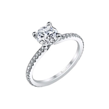 14K White Gold Round Diamond Classic Engagement Ring Semi-Mounting