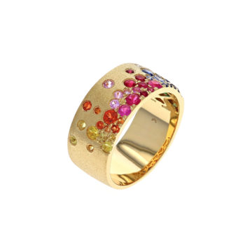 14K Yellow Gold Rainbow Sapphire and Tsavorite Ring