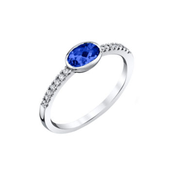 14K White Gold Oval Blue Sapphire and Diamond Ring