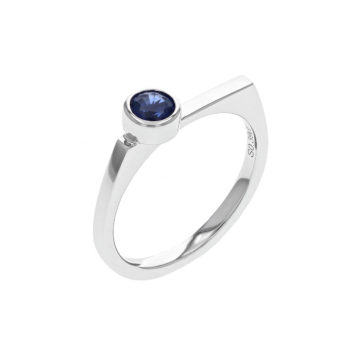 14K White Gold Round Blue Sapphire Stackable Ring