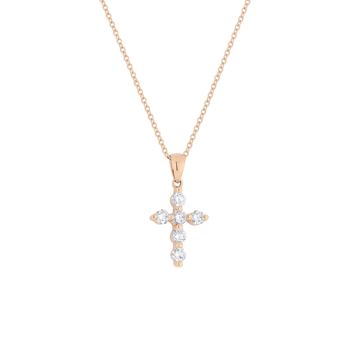 14K Rose Gold Diamond Cross Pendant with Chain