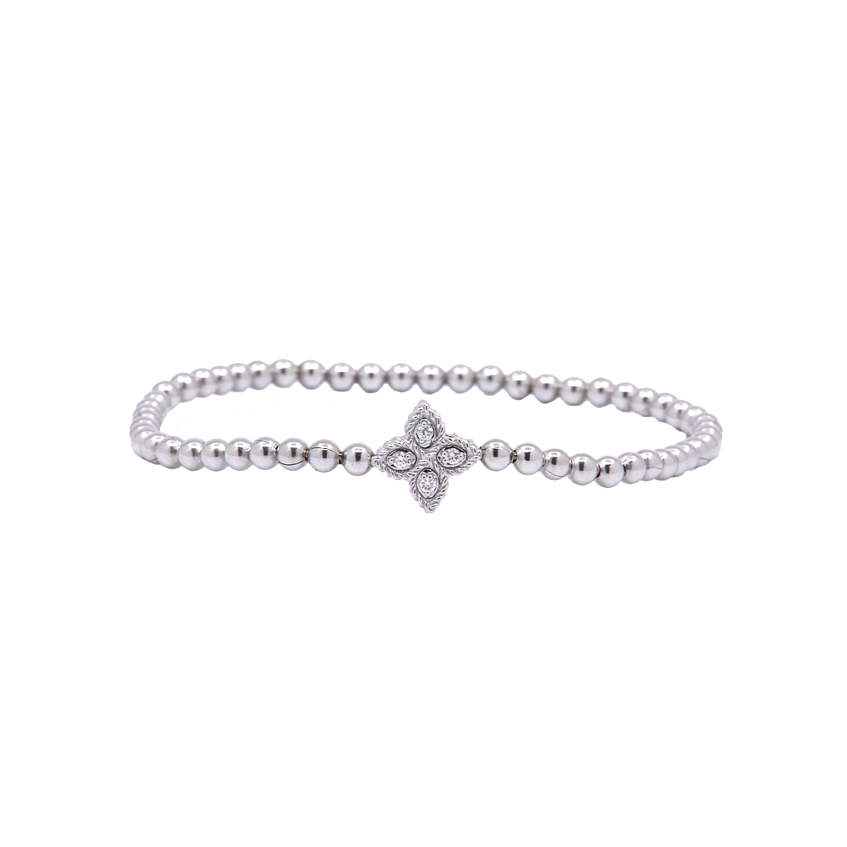 18K White Gold Diamond Princess Flower Bracelet
