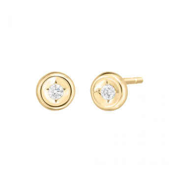 18K Yellow Gold Diamond Circle Stud Earrings