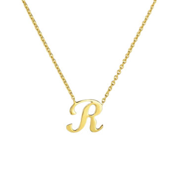 18K Yellow Gold Small Script "R" Necklace