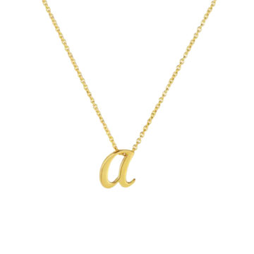 18K Yellow Gold Small Script "A" Pendant with Chain