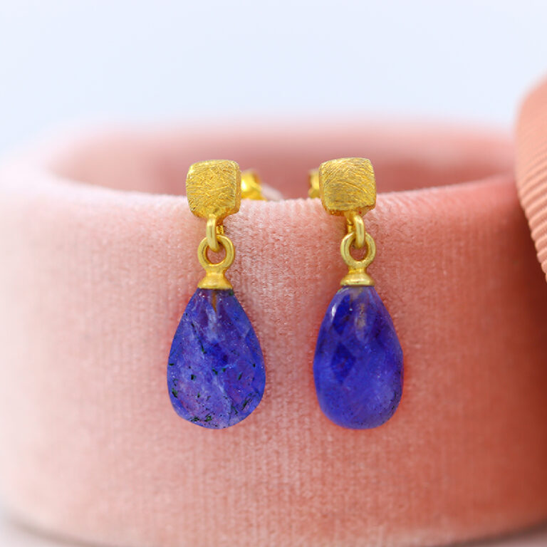 Gold Plated Sterling Silver Pear Tanzanite Drop Earrings